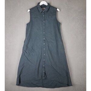 Flax Linen Shirt Dress Womens Medium Green Midi Quiet Luxury Oversize Sleeveless